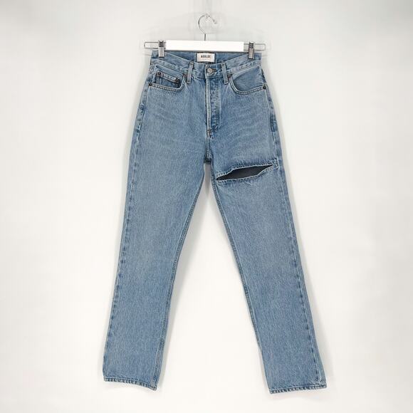 AGOLDE Lana Slice Straight Leg Jeans Clash Light Wash Women’s Size 23 Organic - Picture 2 of 7